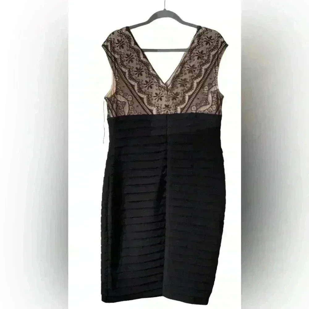 dress Barn Collection Black Back Zip Layered Lace V-Neck Sleeveless Midi Dress16 - Picture 6 of 14